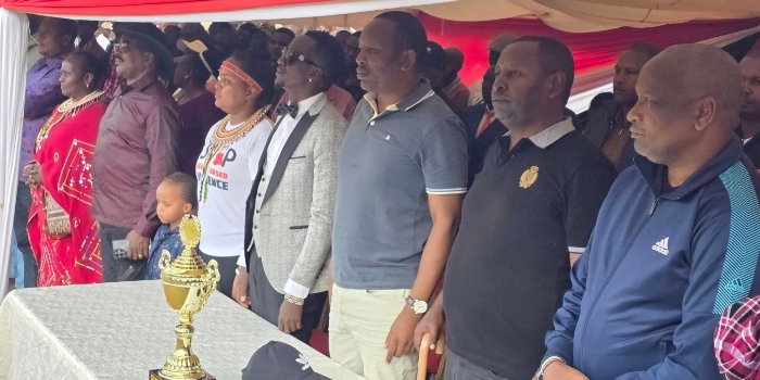 A section of leaders from Samburu County during a football match between Taqwa FC and Sagumai FC. Photo by Samburu County Government.